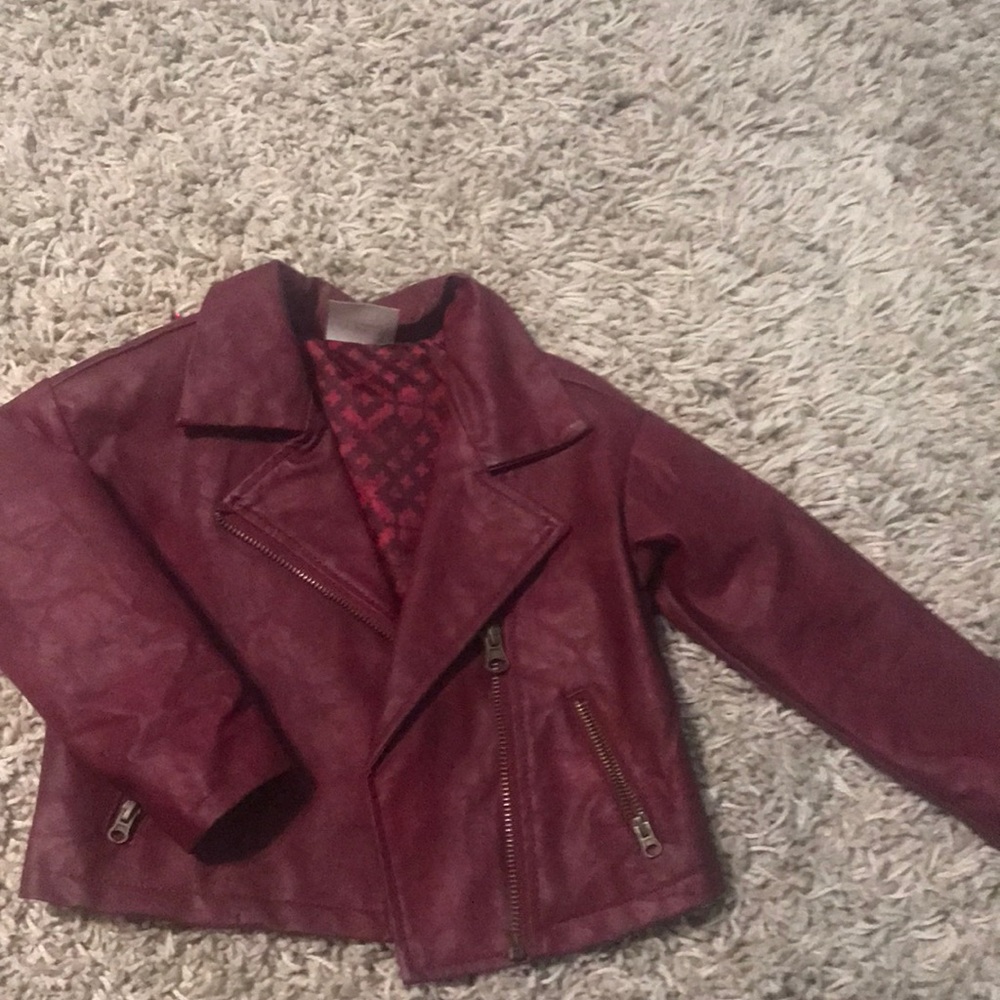 Toddler girl faux leather maroon jacket